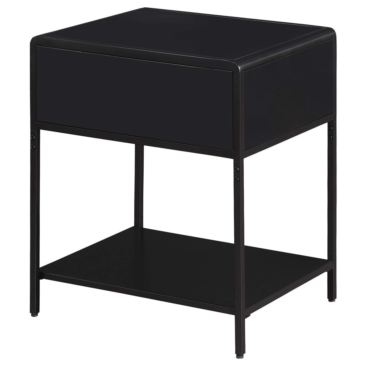 930235 Amherst 1-drawer Radio Weave Cane Metal Bedside Table Black