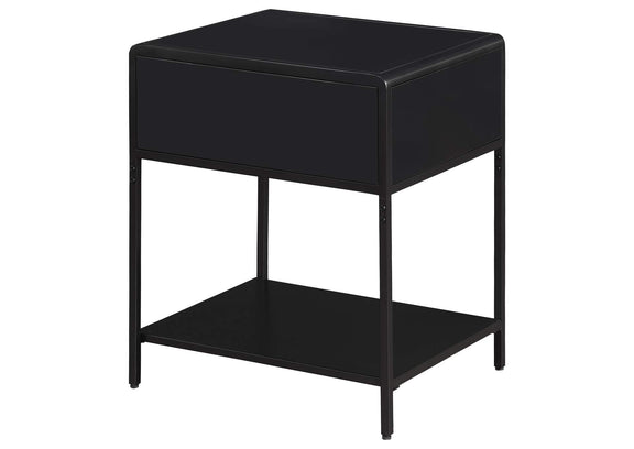 930235 Amherst 1-drawer Radio Weave Cane Metal Bedside Table Black