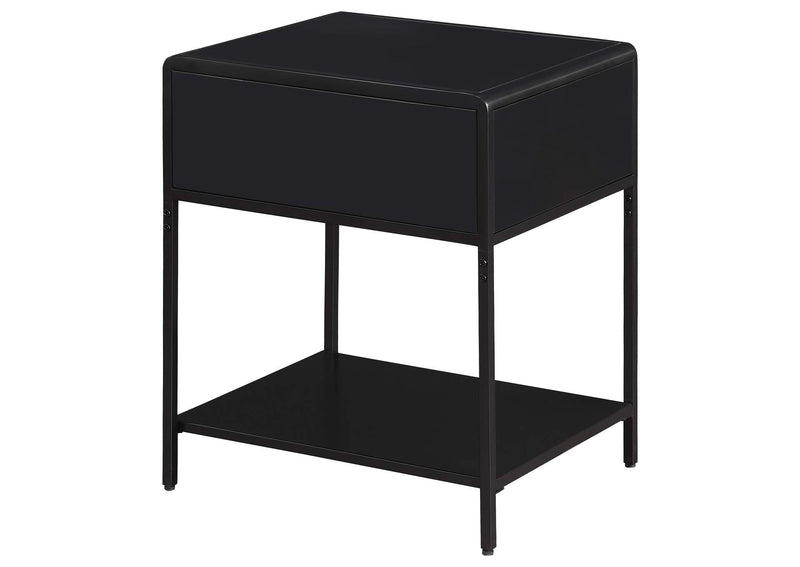 930235 Amherst 1-drawer Radio Weave Cane Metal Bedside Table Black