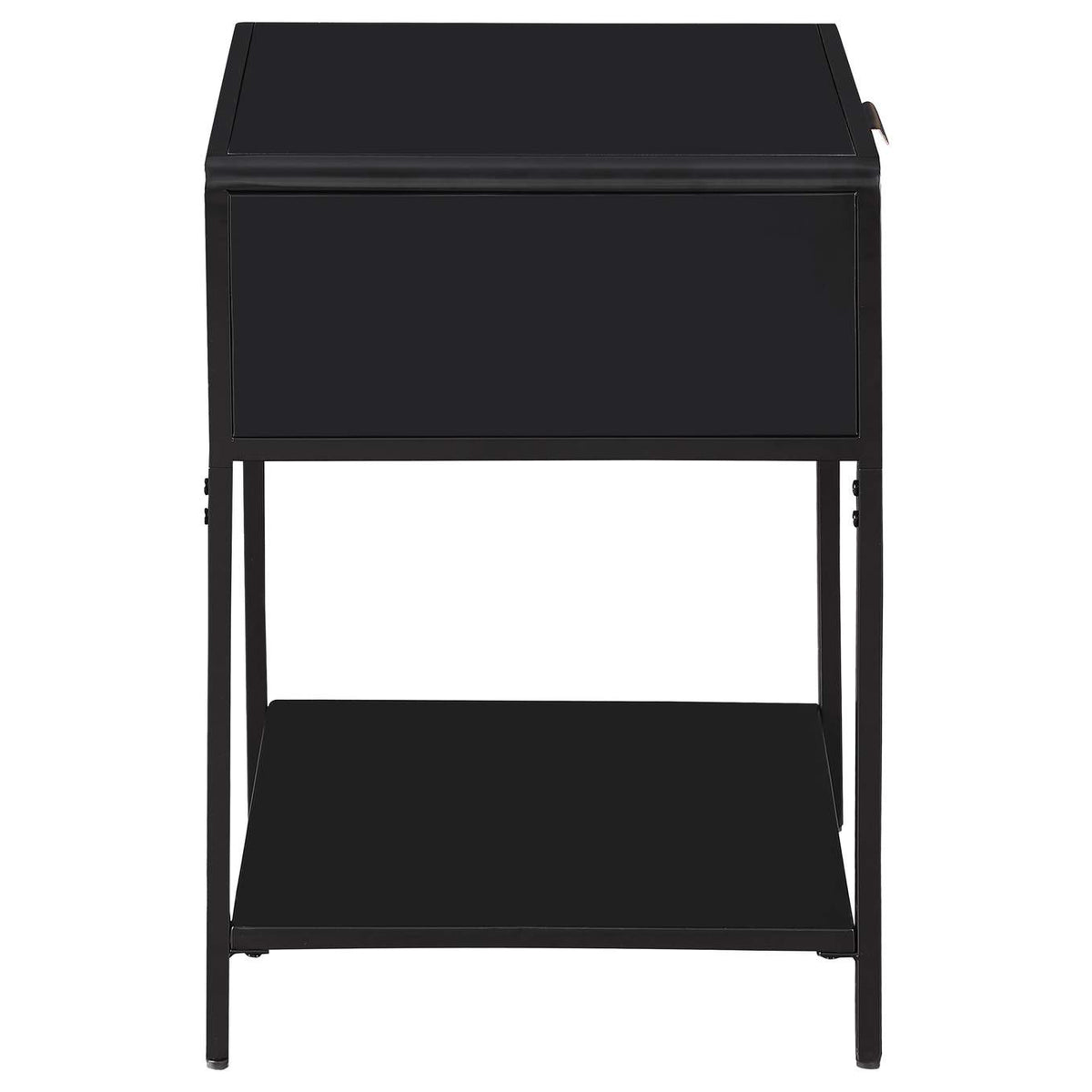 930235 Amherst 1-drawer Radio Weave Cane Metal Bedside Table Black
