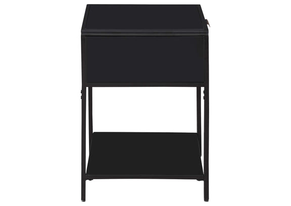 930235 Amherst 1-drawer Radio Weave Cane Metal Bedside Table Black