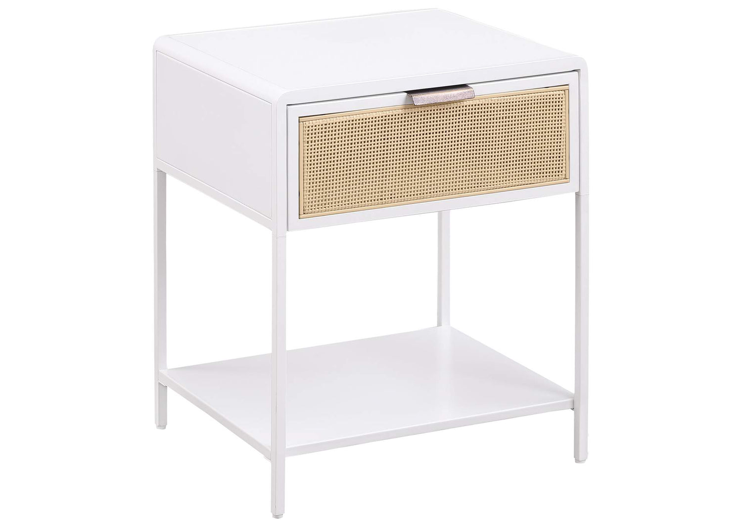 930236 Amherst 1-drawer Radio Weave Cane Metal Bedside Table White