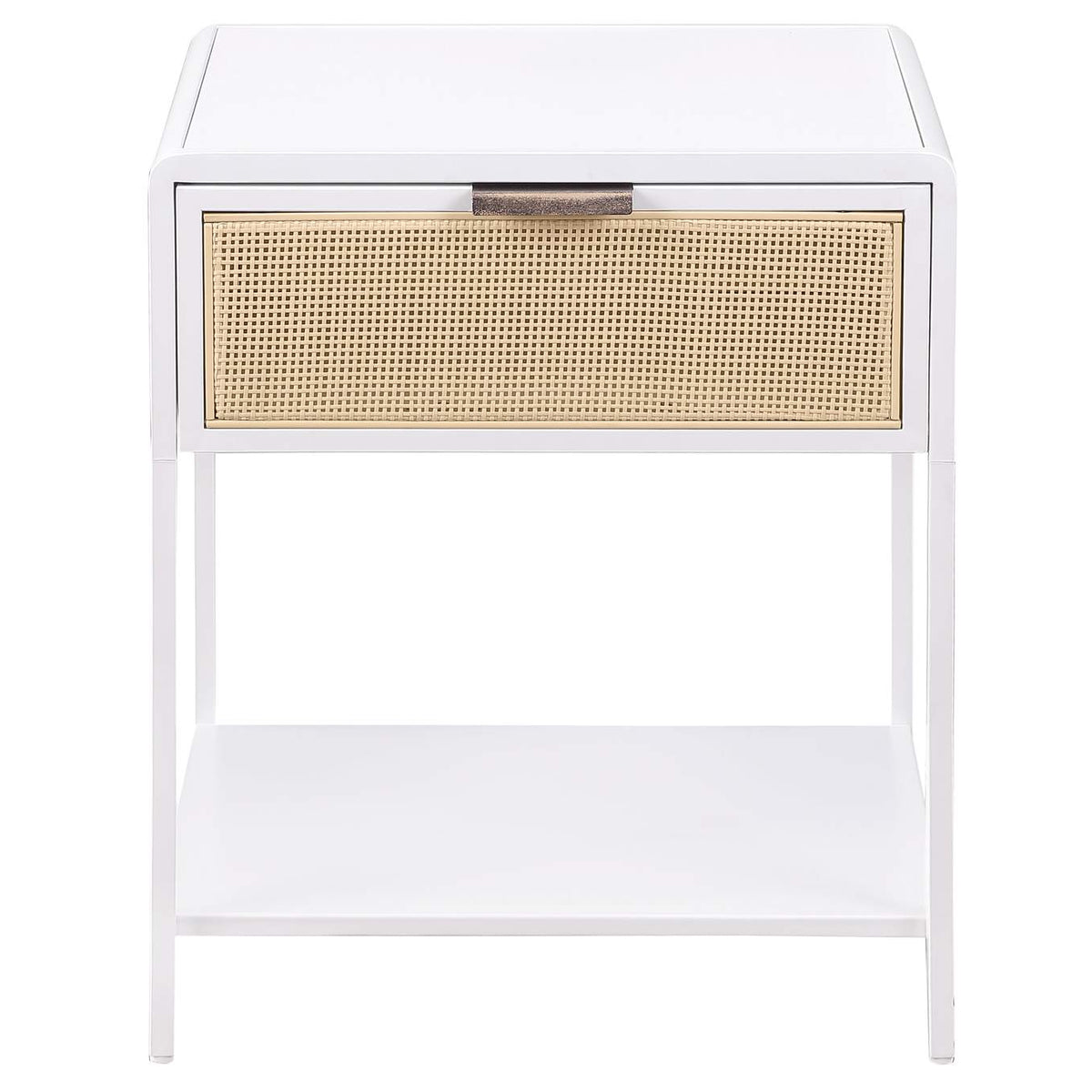 930236 Amherst 1-drawer Radio Weave Cane Metal Bedside Table White