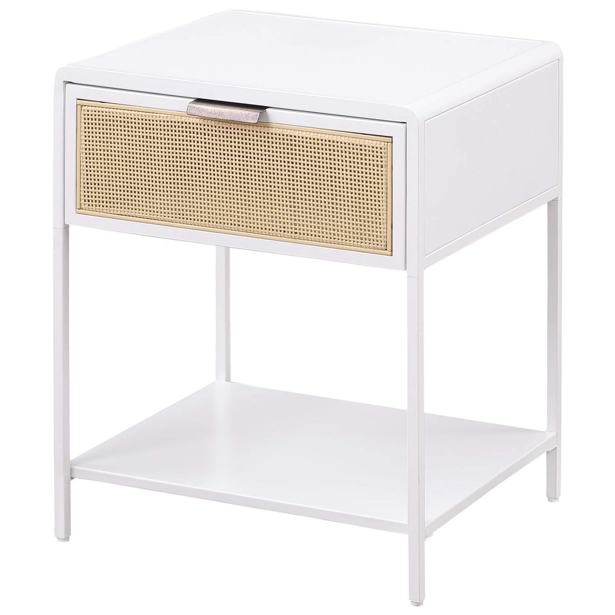 930236 Amherst 1-drawer Radio Weave Cane Metal Bedside Table White