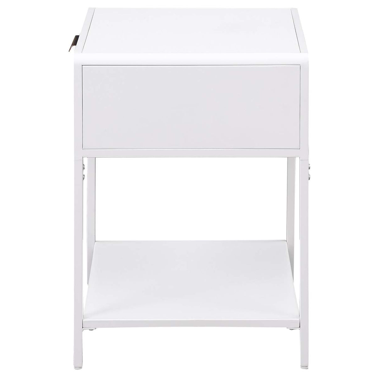 930236 Amherst 1-drawer Radio Weave Cane Metal Bedside Table White