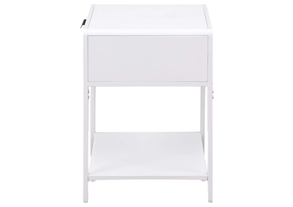 930236 Amherst 1-drawer Radio Weave Cane Metal Bedside Table White
