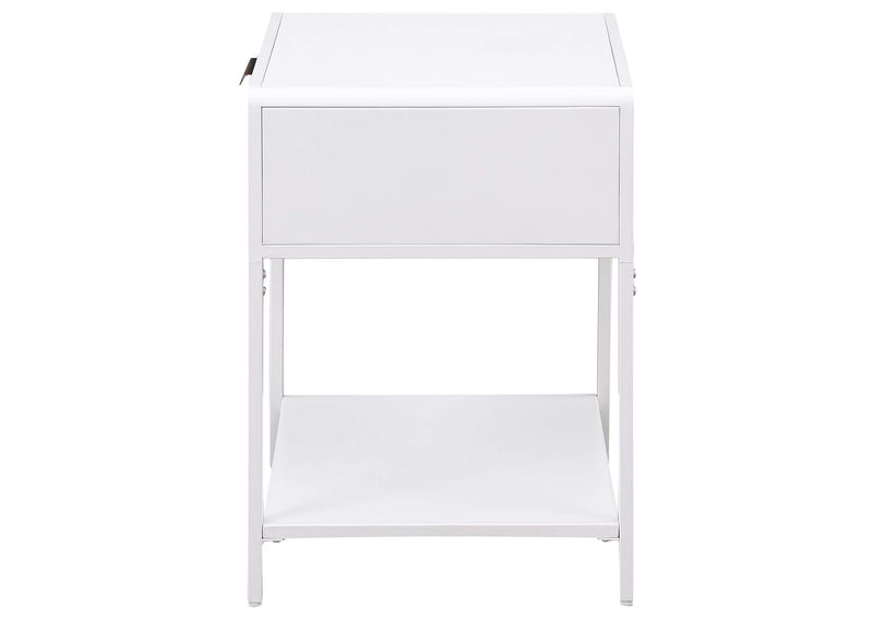930236 Amherst 1-drawer Radio Weave Cane Metal Bedside Table White