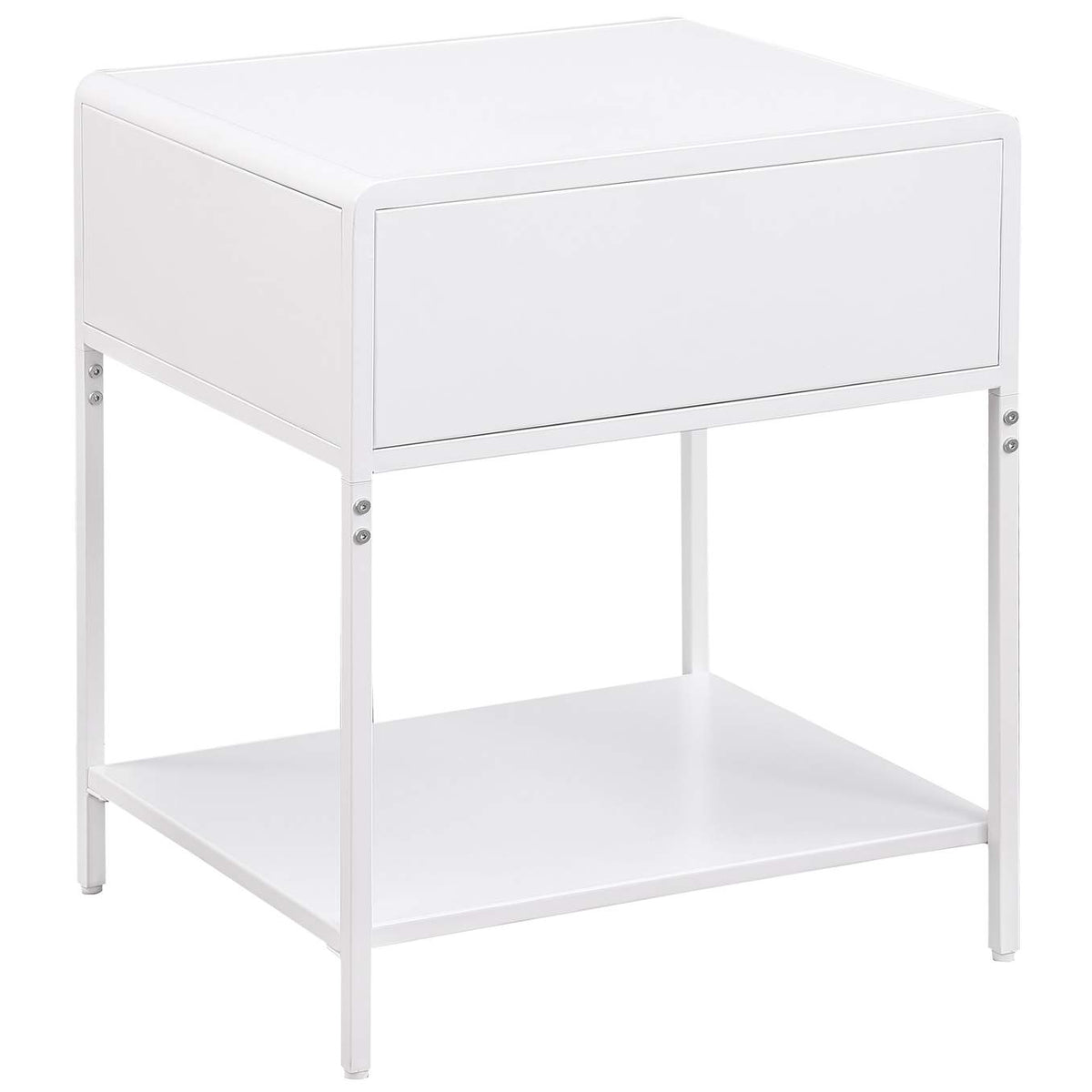 930236 Amherst 1-drawer Radio Weave Cane Metal Bedside Table White