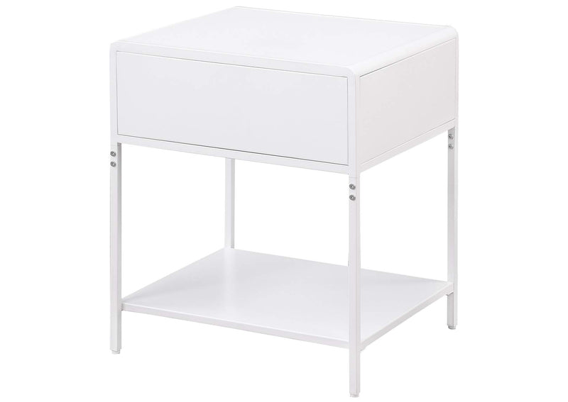 930236 Amherst 1-drawer Radio Weave Cane Metal Bedside Table White