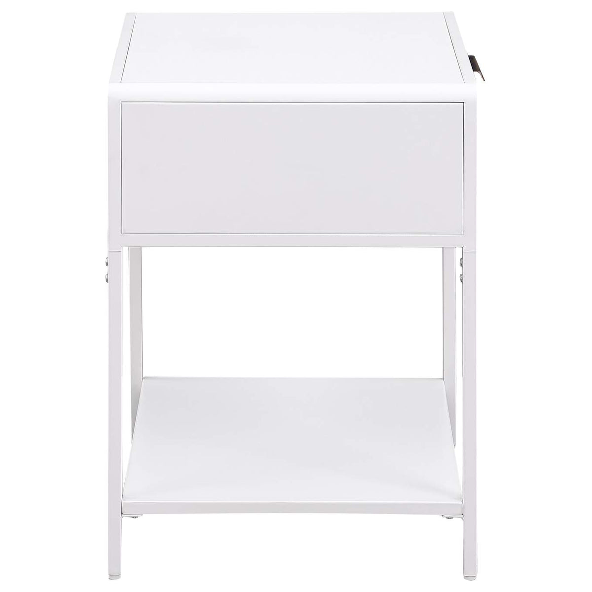 930236 Amherst 1-drawer Radio Weave Cane Metal Bedside Table White