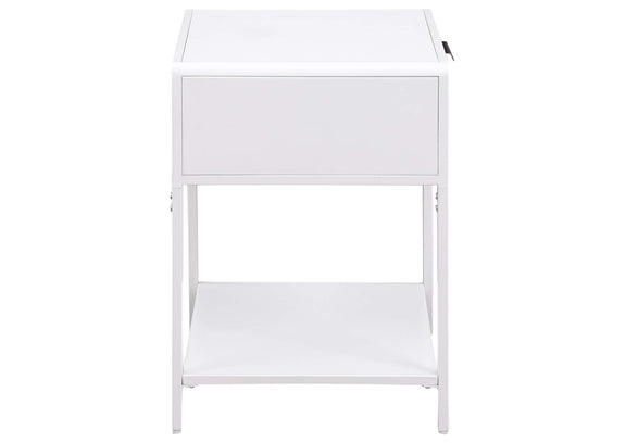 930236 Amherst 1-drawer Radio Weave Cane Metal Bedside Table White