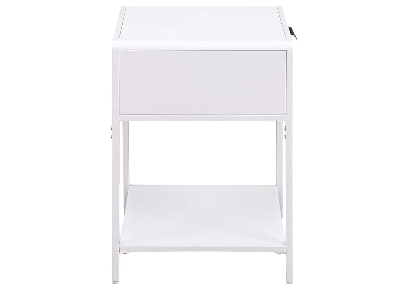 930236 Amherst 1-drawer Radio Weave Cane Metal Bedside Table White
