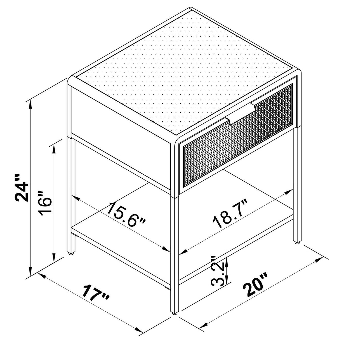 930236 Amherst 1-drawer Radio Weave Cane Metal Bedside Table White