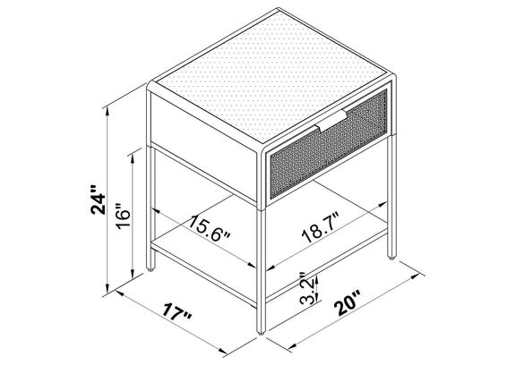 930236 Amherst 1-drawer Radio Weave Cane Metal Bedside Table White