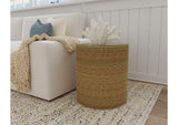 930270 Halden Round Woven Seagrass Accent Side Table Light Brown