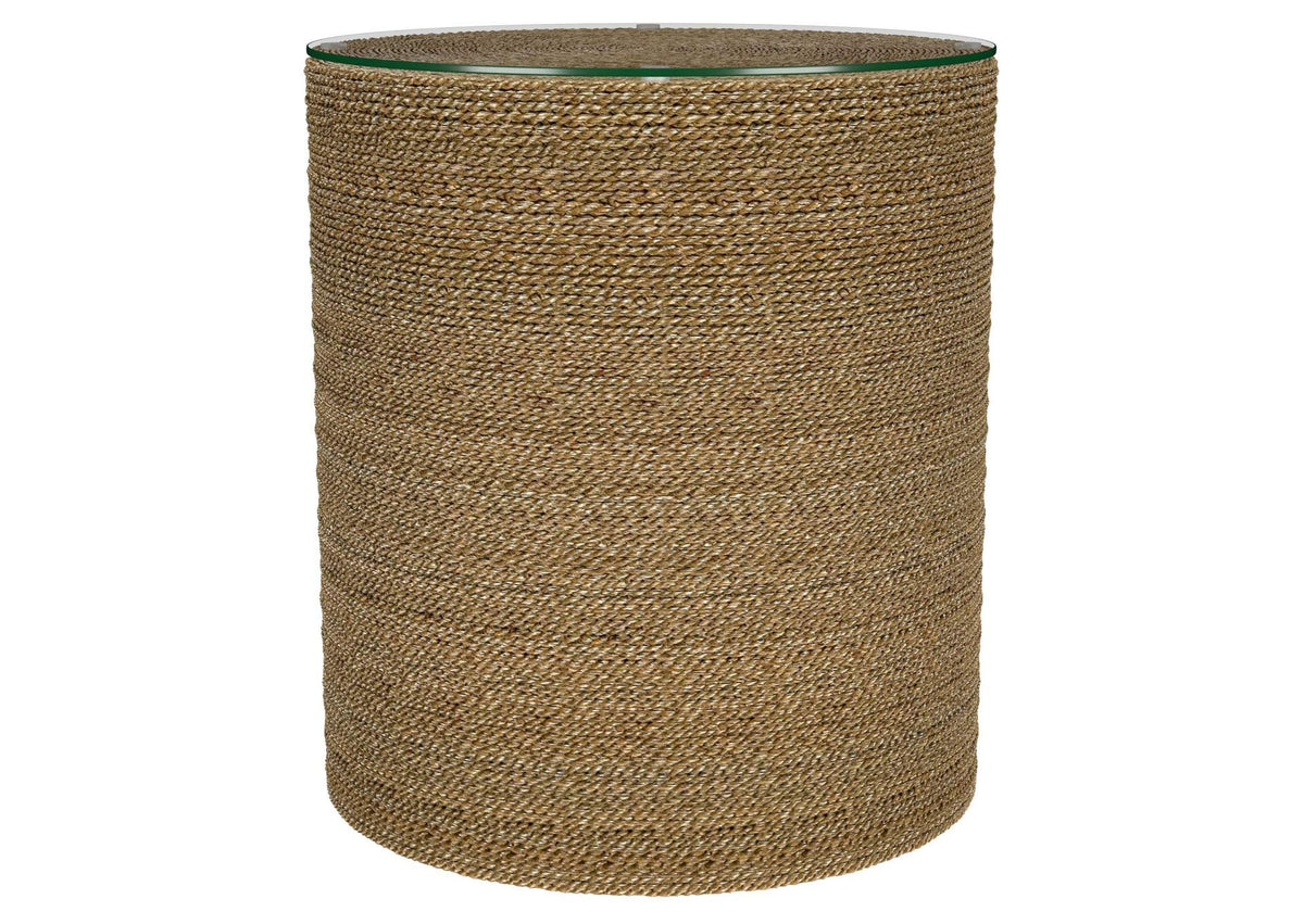 930270 Halden Round Woven Seagrass Accent Side Table Light Brown