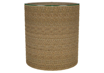 930270 Halden Round Woven Seagrass Accent Side Table Light Brown