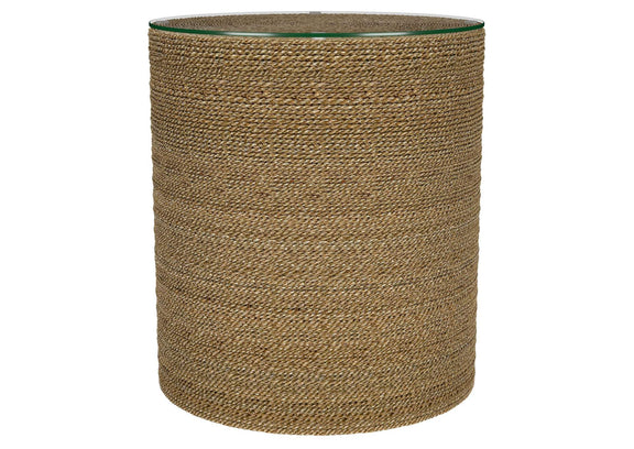 930270 Halden Round Woven Seagrass Accent Side Table Light Brown