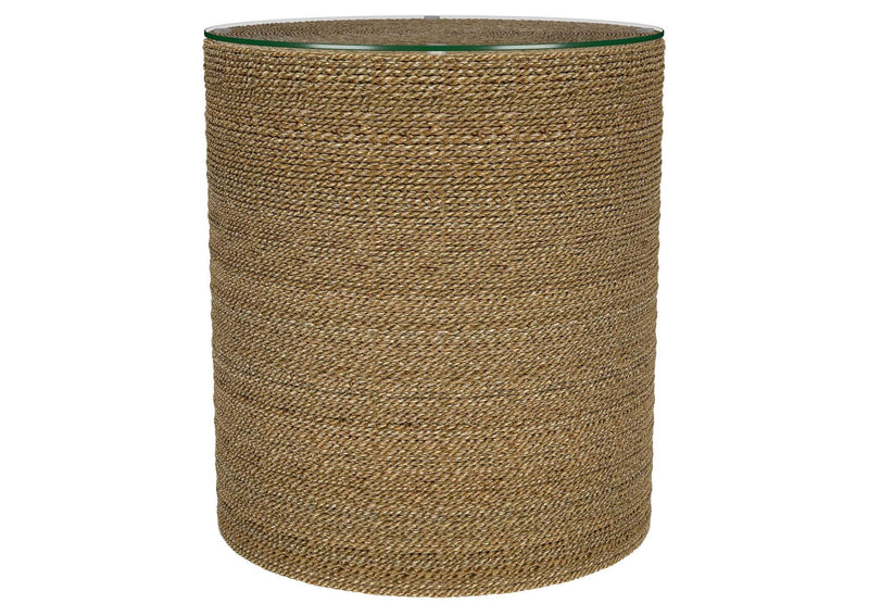 930270 Halden Round Woven Seagrass Accent Side Table Light Brown