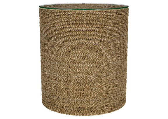 930270 Halden Round Woven Seagrass Accent Side Table Light Brown