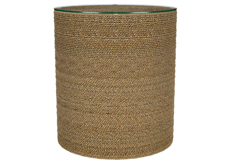 930270 Halden Round Woven Seagrass Accent Side Table Light Brown