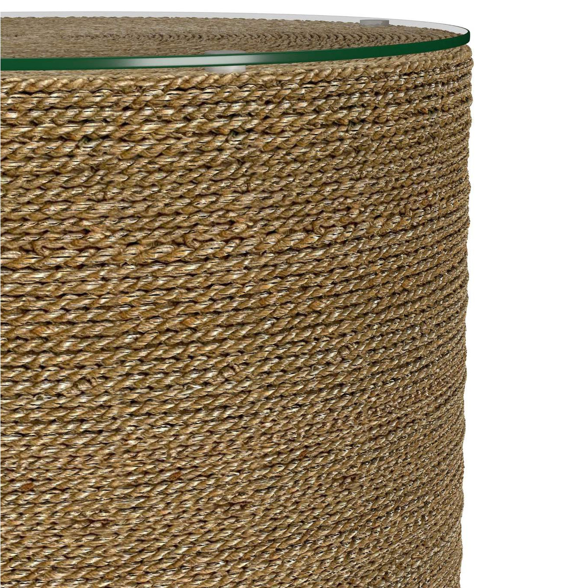 930270 Halden Round Woven Seagrass Accent Side Table Light Brown