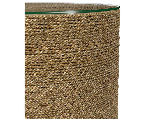 930270 Halden Round Woven Seagrass Accent Side Table Light Brown