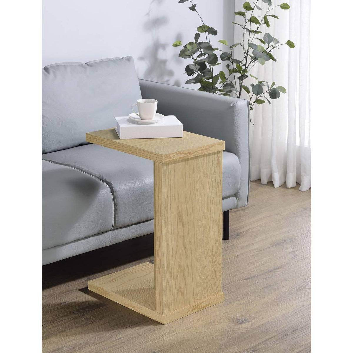 930275 Clower Engineered Wood C-Shaped Sofa Side Table Light Oak