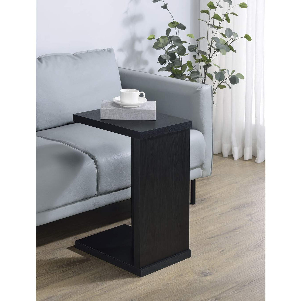 930276 Clower Engineered Wood C-Shaped Sofa Side Table Black