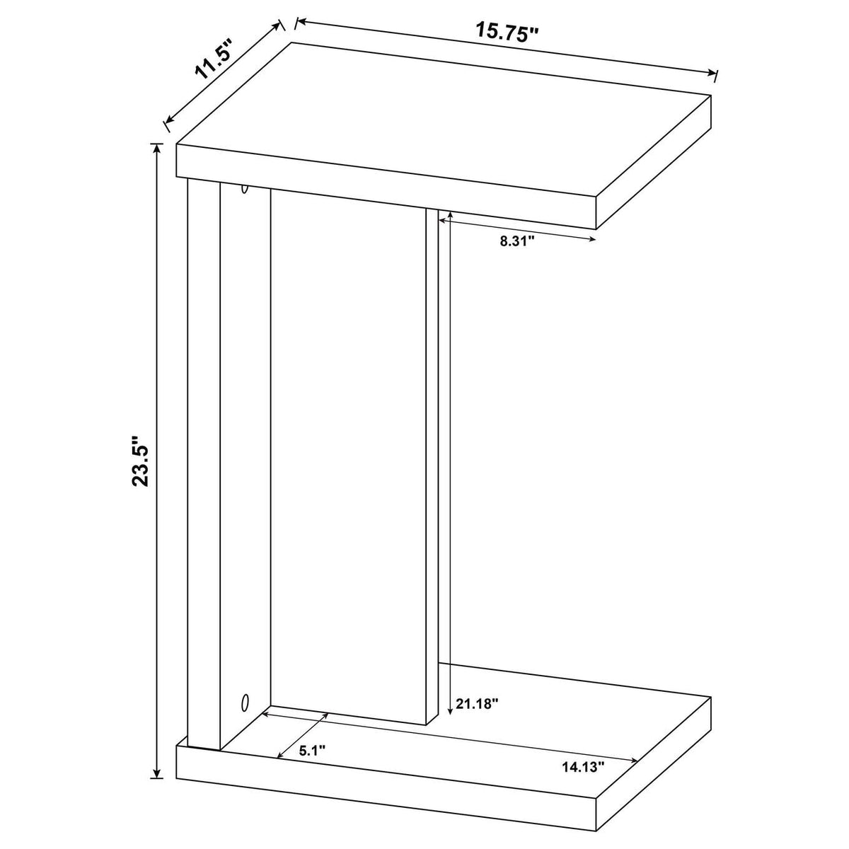 930276 Clower Engineered Wood C-Shaped Sofa Side Table Black