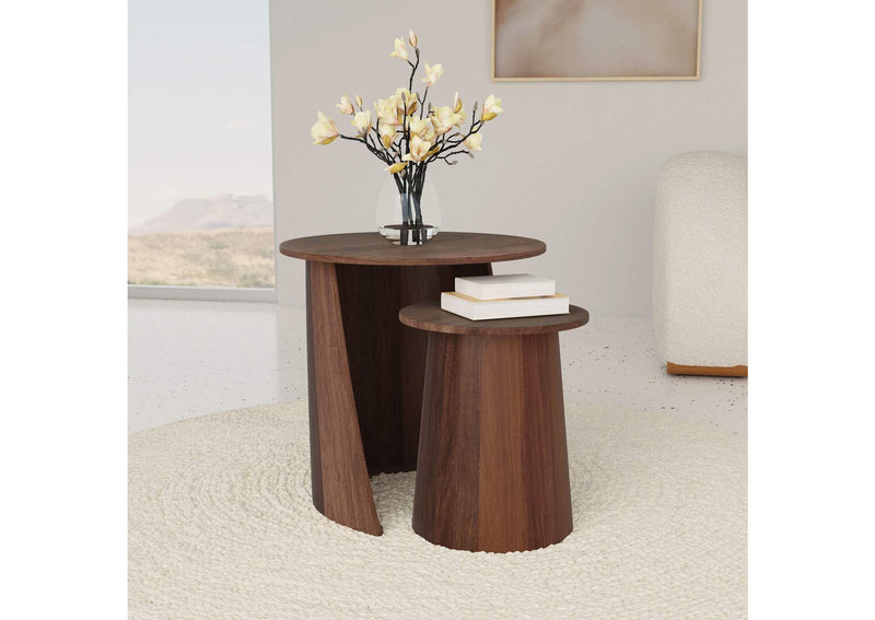 930330 Yency 2-piece Round Mango Wood Nesting Table Set Dark Brown Mango