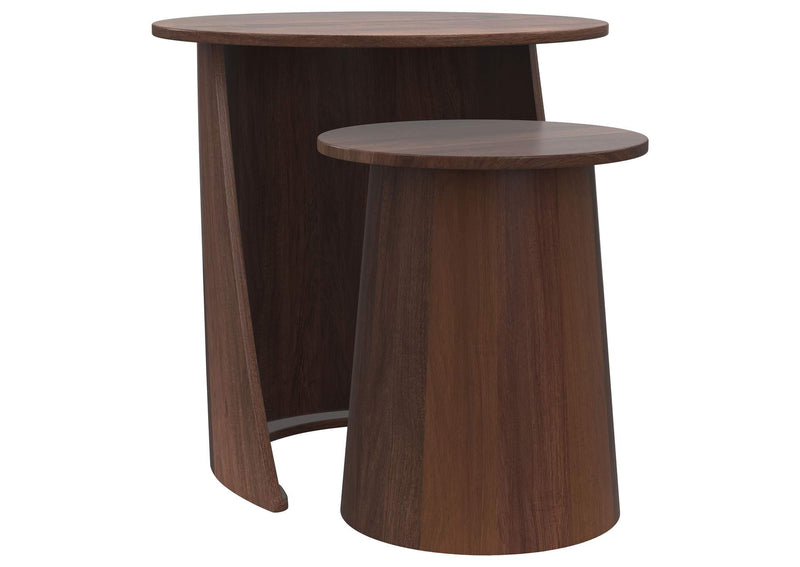 930330 Yency 2-piece Round Mango Wood Nesting Table Set Dark Brown Mango