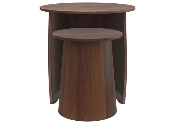 930330 Yency 2-piece Round Mango Wood Nesting Table Set Dark Brown Mango