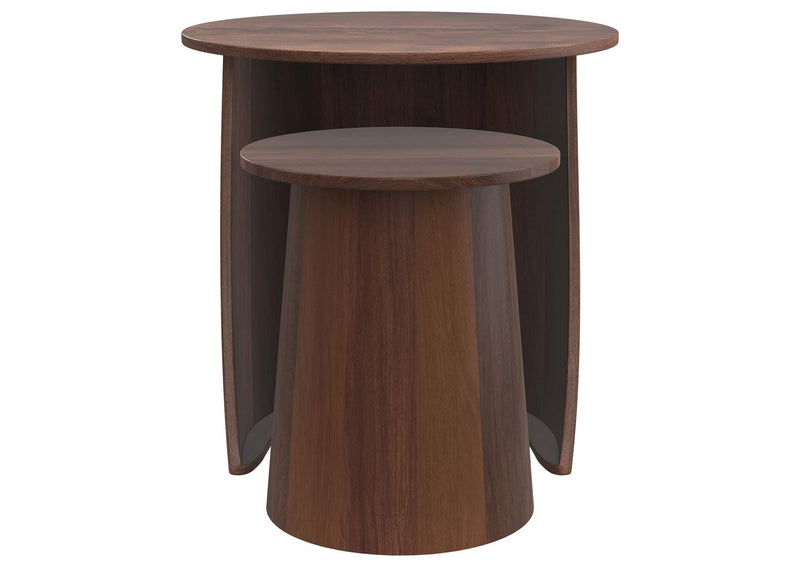 930330 Yency 2-piece Round Mango Wood Nesting Table Set Dark Brown Mango