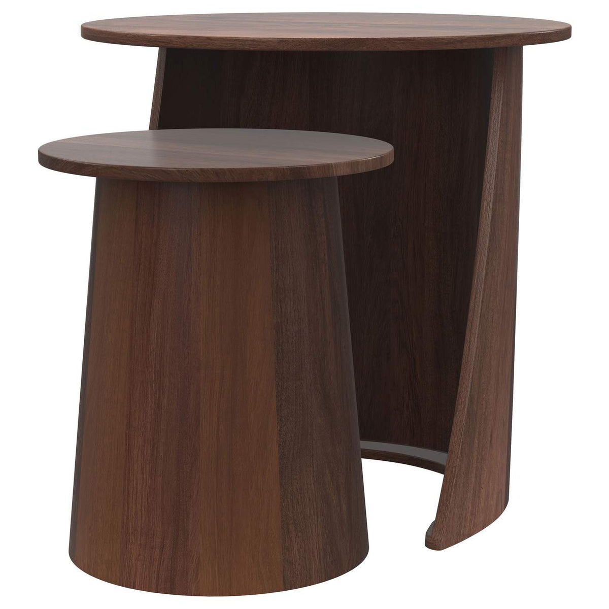 930330 Yency 2-piece Round Mango Wood Nesting Table Set Dark Brown Mango