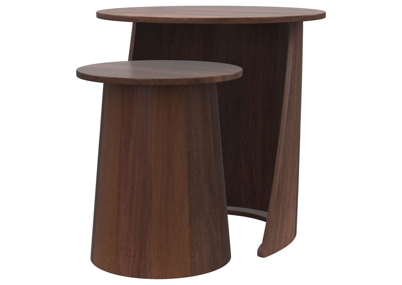 930330 Yency 2-piece Round Mango Wood Nesting Table Set Dark Brown Mango
