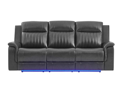 U8879-CHAR_W_BLK_WELT-PRS_W_LED&GL_SS U8879 BLANCHE CHARCOAL POWER REC SOFA W - LED & GLOBAL SURROUND SYSTEM