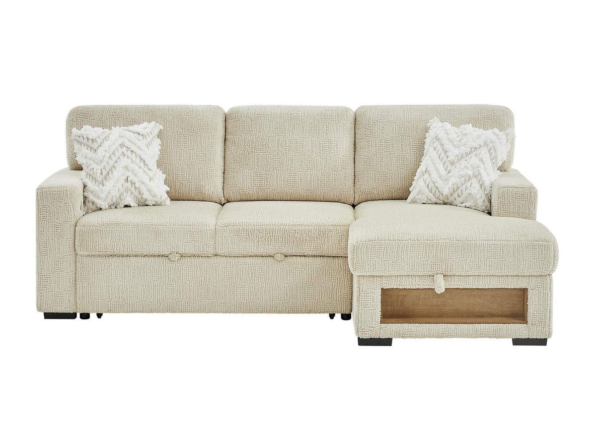 U0222-IVORY-LS_W_1_PIL U0222 IVORY LOVESEAT WITH PULL OUT SOFA BED AND 1 PILLOW