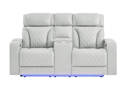 U8611-BLANCHE_SIL-PCRLS_W_PHR_LED_SPKR U8611 BLANCHE SILVER POWER CON REC LOVESEAT WITH PHR, LED & SPEAKER