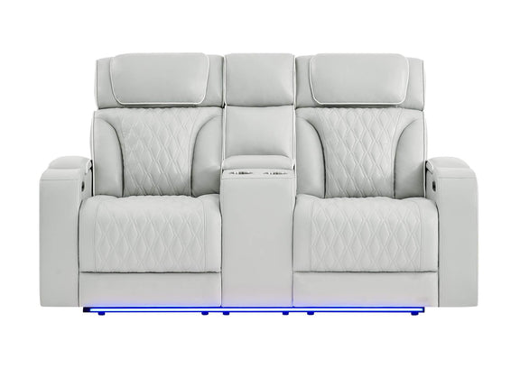 U8611-BLANCHE_SIL-PCRLS_W_PHR_LED_SPKR U8611 BLANCHE SILVER POWER CON REC LOVESEAT WITH PHR, LED & SPEAKER