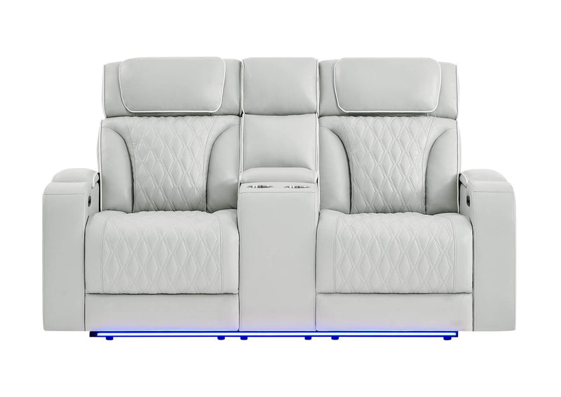 U8611-BLANCHE_SIL-PCRLS_W_PHR_LED_SPKR U8611 BLANCHE SILVER POWER CON REC LOVESEAT WITH PHR, LED & SPEAKER