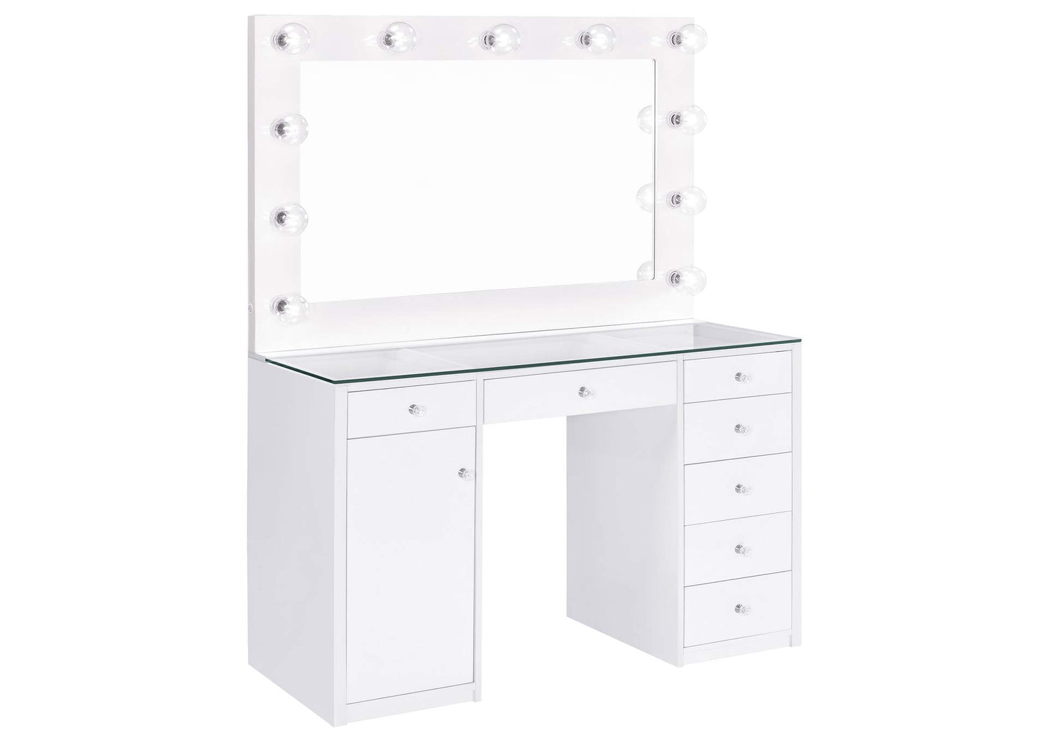 Acena 7-drawer Vanity Set with Lighting White High Gloss