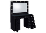 931144 Acena 7-drawer Vanity Set with Lighting Black High Gloss