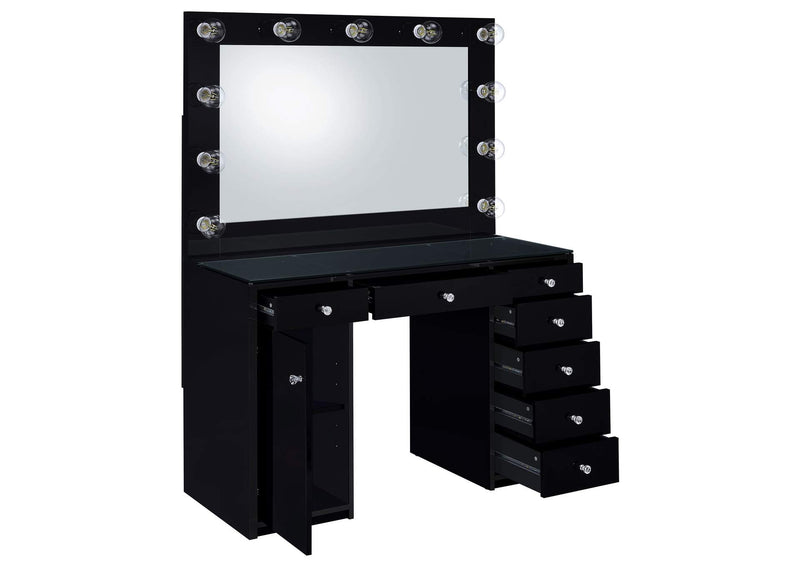 931144 Acena 7-drawer Vanity Set with Lighting Black High Gloss