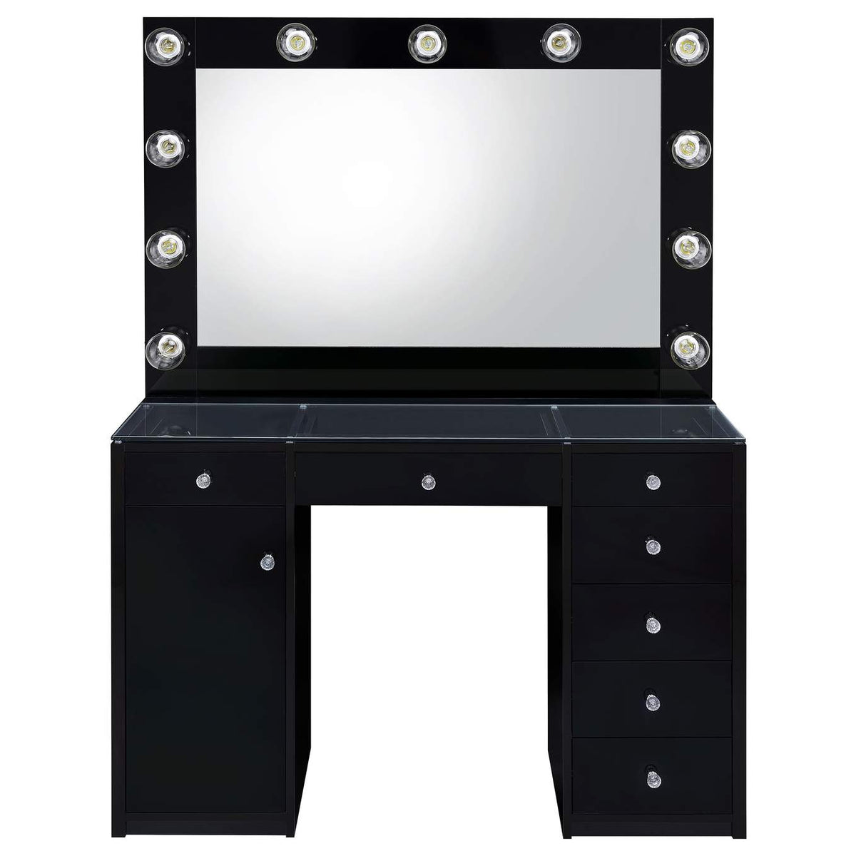 931144 Acena 7-drawer Vanity Set with Lighting Black High Gloss