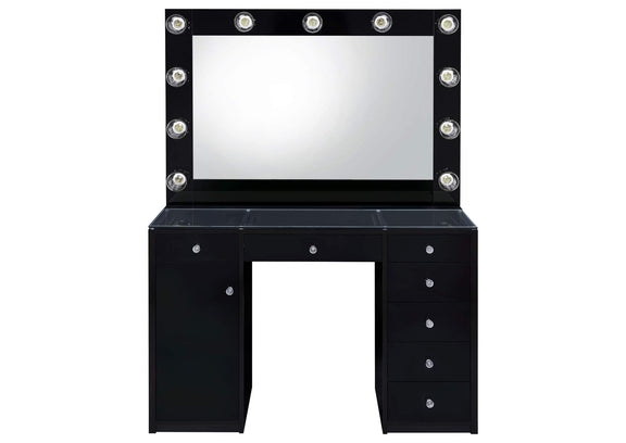 931144 Acena 7-drawer Vanity Set with Lighting Black High Gloss