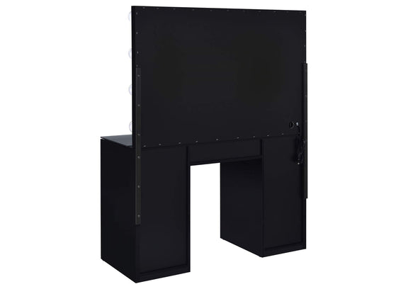 931144 Acena 7-drawer Vanity Set with Lighting Black High Gloss