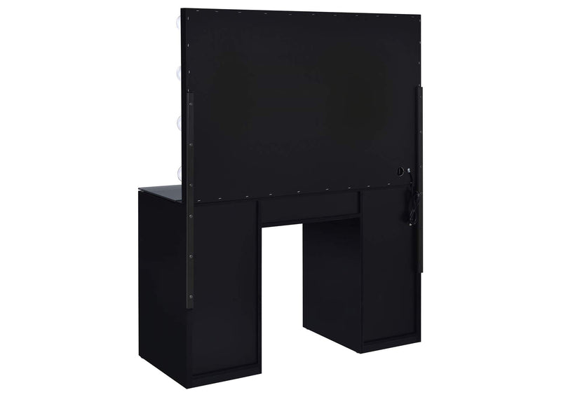 931144 Acena 7-drawer Vanity Set with Lighting Black High Gloss