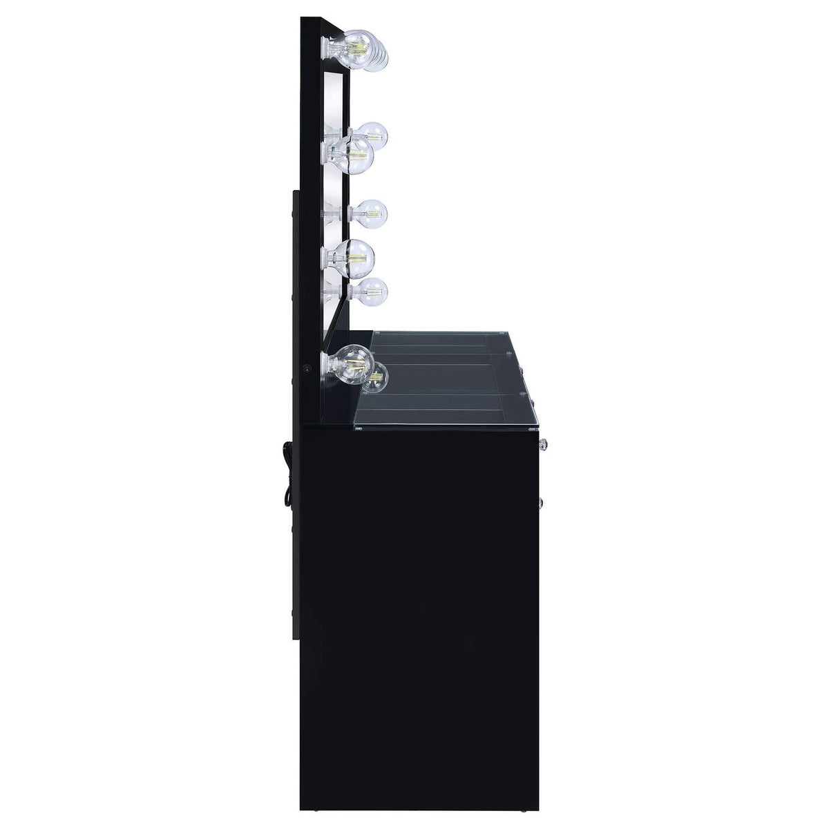 931144 Acena 7-drawer Vanity Set with Lighting Black High Gloss