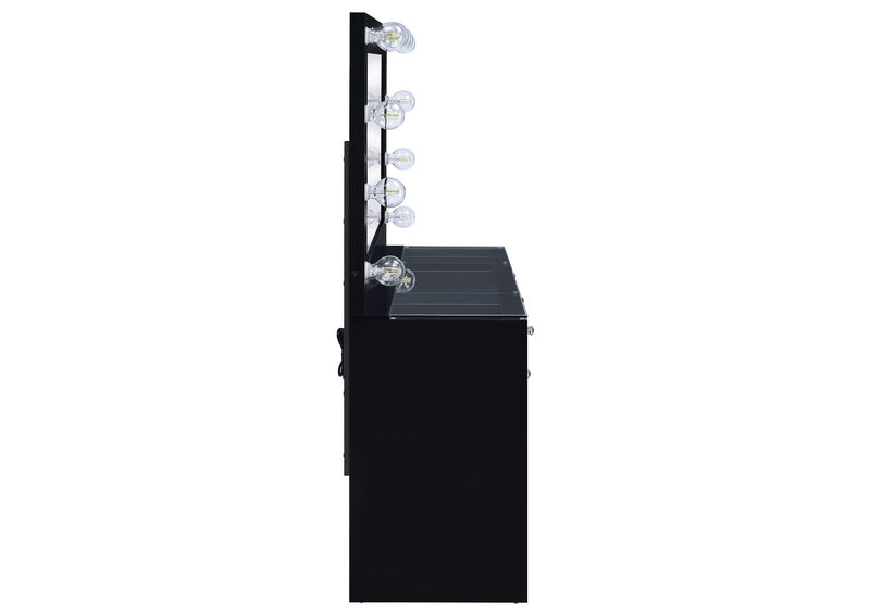 931144 Acena 7-drawer Vanity Set with Lighting Black High Gloss